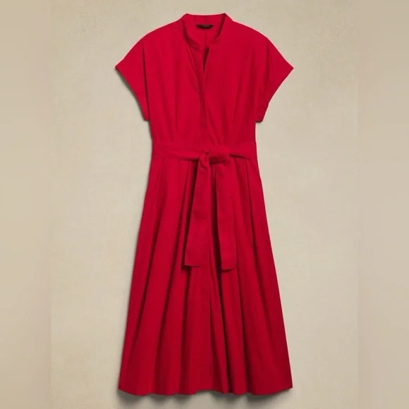 NWT! Banana Republic Preppy Navy Poplin Tie-Waist Midi Dress - Multiple 🦋💫⭐️ - Picture 7 of 9